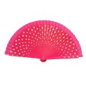 ABANICO DE MADERA ROSA CON LUNARES BLANCOS