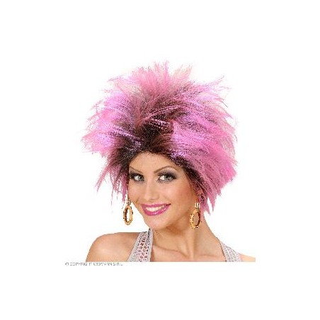 -PELUCA URBANA CON PENDIENTES ROSA Y NEGRA