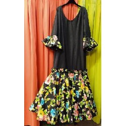 -VESTIDO PASION NEGRO VOLANTE ESTAMPADO FLORES 50