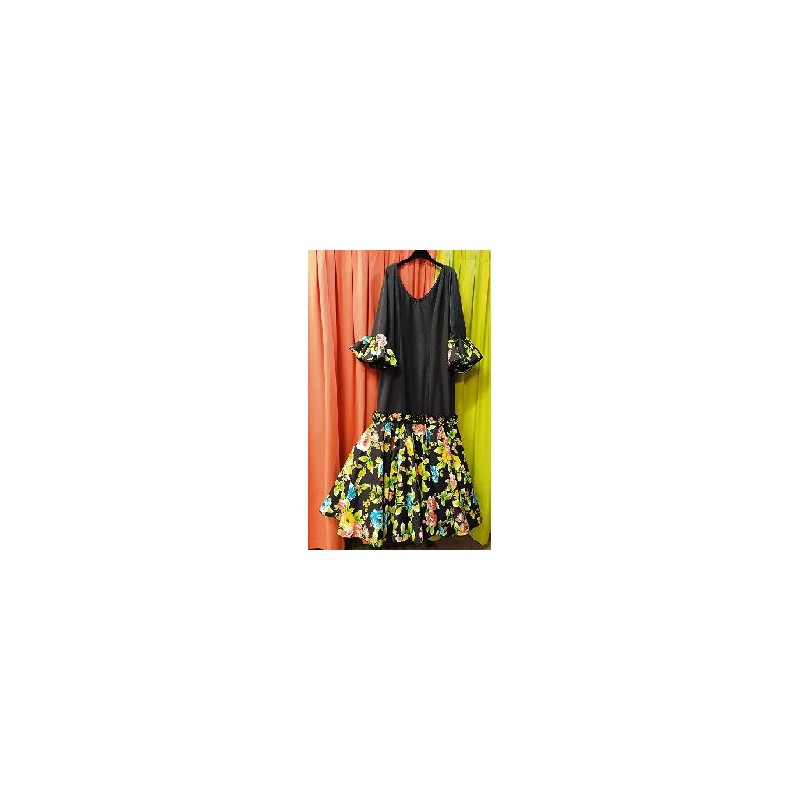 -VESTIDO PASION NEGRO VOLANTE ESTAMPADO FLORES 50