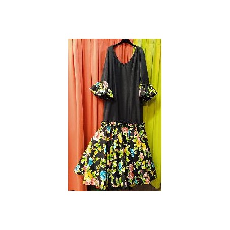 -VESTIDO PASION NEGRO VOLANTE ESTAMPADO FLORES 50