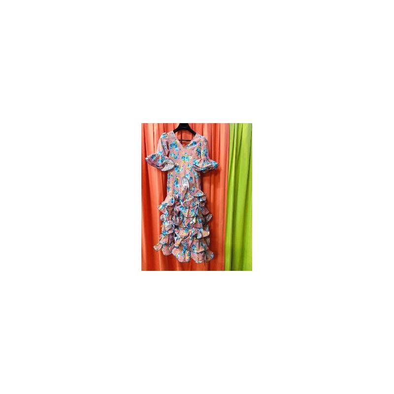 -VESTIDO ALCAZAR SALMON ESTAMPADO FLORES ROSAS AZULES 30