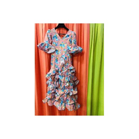 -VESTIDO ALCAZAR SALMON ESTAMPADO FLORES ROSAS AZULES 30