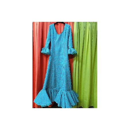 VESTIDO FLAMENCO LORETO VERDE AGUA LUNAR NEGRO LENTEJA 42