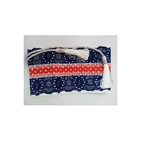 FAJIN CALADO AZUL CON PASAMANERÍA ROJA