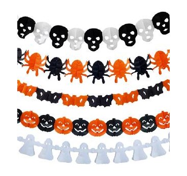-GUIRNALDA CALAVERA  HALLOWEN SURTIDAS NARANJA,NEGRA.