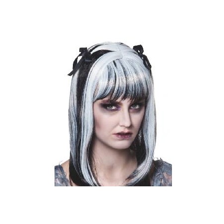 -PELUCA ZOMBIE MUJER BLANCO Y NEGRO