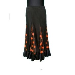 -FALDA NEGRA GODETS CON LUNARES NARANJA L