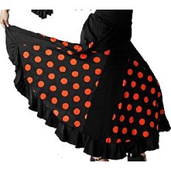 -FALDA FLAMENCA NEGRA CON GODETS NARANJA XXL