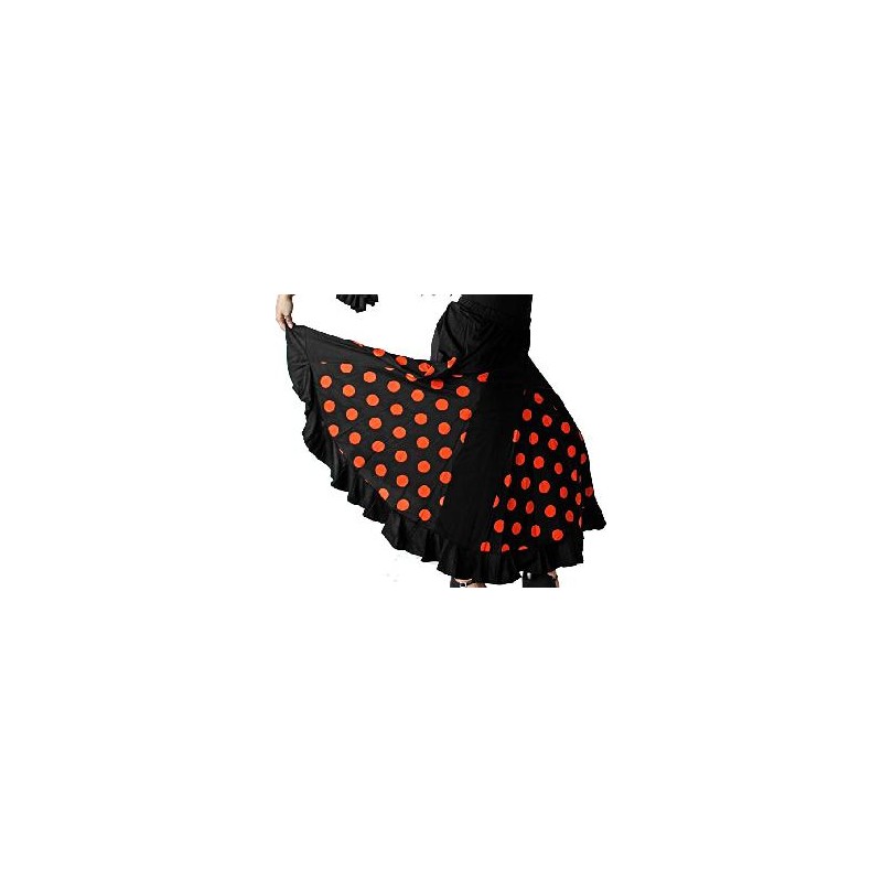 -FALDA FLAMENCA NEGRA CON GODETS NARANJA L