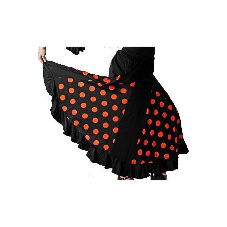 -FALDA FLAMENCA NEGRA CON GODETS NARANJA L