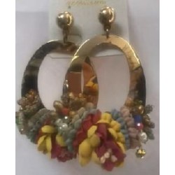 PENDIENTES ELIPTICO DORADO CON FLORES DE COLORES