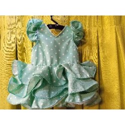 VESTIDO FLAMENCA VERDE AGUA CON LUNAR BLANCO T-20