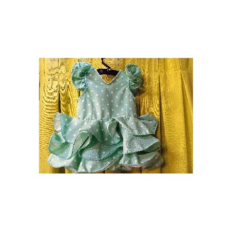 VESTIDO FLAMENCA VERDE AGUA CON LUNAR BLANCO T-20