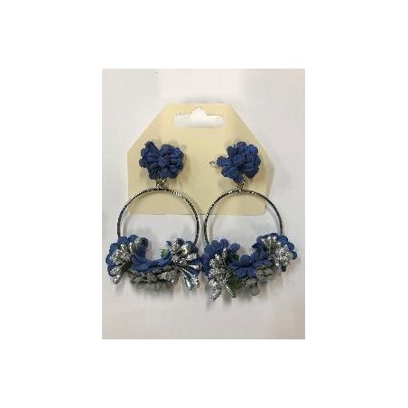 PENDIENTE ARO CON FLOR PAPEL AZULON