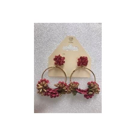 PENDIENTES ARO CON FLOR PAPEL ROSA PASTEL