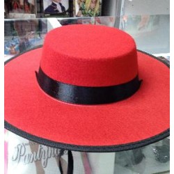 SOMBRERO CORDOBES FIELTRO ROJO BORDE NEGRO