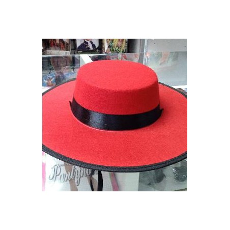 SOMBRERO CORDOBES FIELTRO ROJO BORDE NEGRO