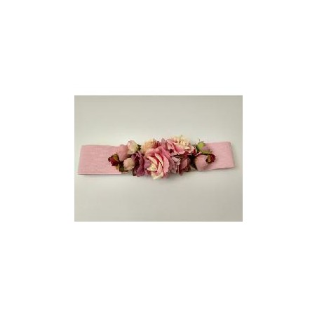 CINTURON ELASTICO ROSA FLORES TONOS MALVA