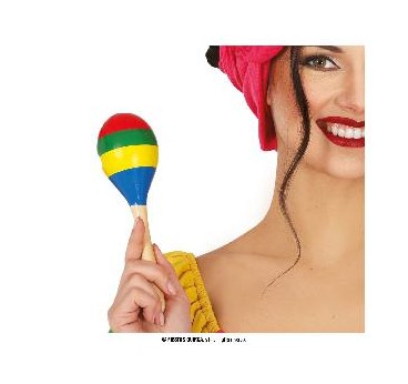 -MARACA MULTICOLOR 20 CMS, MADERA