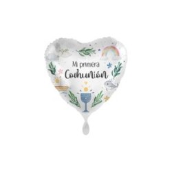 -GLOBO FOIL "MI PRIMERA COMUNION" CORAZON 43 CM