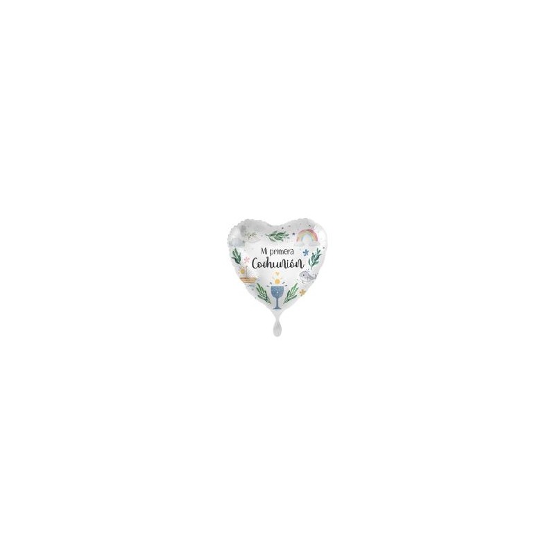 -GLOBO FOIL "MI PRIMERA COMUNION" CORAZON 43 CM