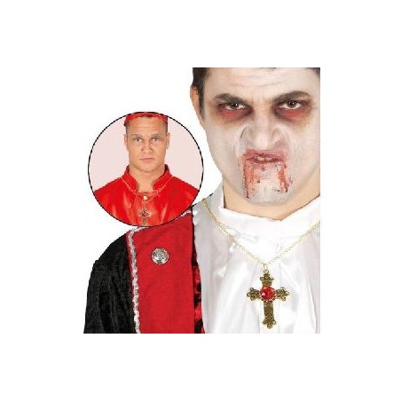 -COLLAR LAZO CRUZ PIEDRA ROJA