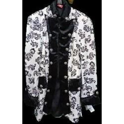 -CHAQUETA LARGA BLANCA METALIZADA Y NEGRO L