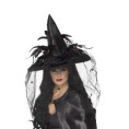 -SOMBRERO BRUJA PLUMAS Y RED MORADO