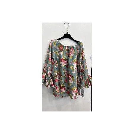 CAMISA FLAMENCA VERDE AGUA FLORES 42