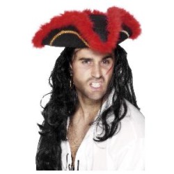 SOMBRERO PIRATA PLUMA ROJA