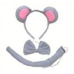 CONJUNTO DIADEMA PAJARITA Y COLA MICKEY GRIS