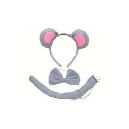 CONJUNTO DIADEMA PAJARITA Y COLA MICKEY GRIS