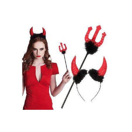 -SET DEMONIO CUERNOS Y TENEDOR 40 CM