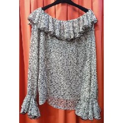 CAMISA CRESPON BEIG LUNAS ESTAMPADA EN GRISES T-U