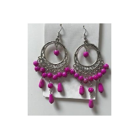 PENDIENTE RACIMO REDONDO COLOR FUCSIA