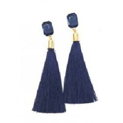 PENDIENTE PIEDRA Y FLECOS COLOR AZULON