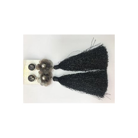 PENDIENTE BOTON PIEDRA NEGRA  FLECOS CON ROSETA