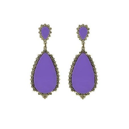 PENDIENTE LAGRIMA PLANO ENGARZADO MORADO