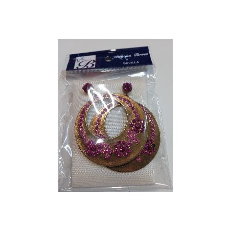 PENDIENTES DE ARO JOYA PIEDRAS FUCSIA