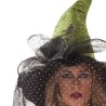 -SOMBRERO BRUJA VERDE Y NEGRO CON VELO DE PERLAS