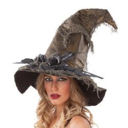 -SOMBRERO DE BRUJA DORADO CON NEGRO