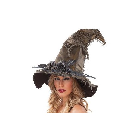 -SOMBRERO DE BRUJA DORADO CON NEGRO