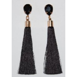 PENDIENTE BOTON PIEDRA NEGRA  FLECOS CON ROSETA