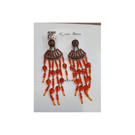 PENDIENTES LARGOS CON PEDRERIA NARANJA
