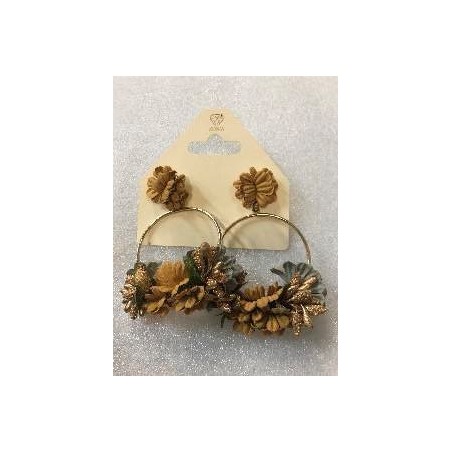 PENDIENTES ARO CON FLOR PAPEL TONOS MOSTAZA