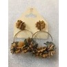 PENDIENTES ARO CON FLOR PAPEL TONOS MOSTAZA