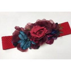 CINTURON ELASTICO ROJO FLORES TONOS BUGANVILLA
