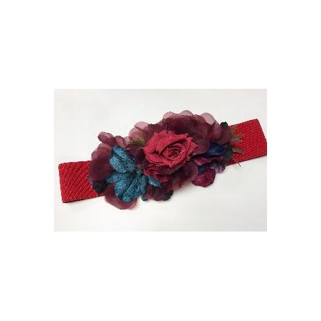 CINTURON ELASTICO ROJO FLORES TONOS BUGANVILLA