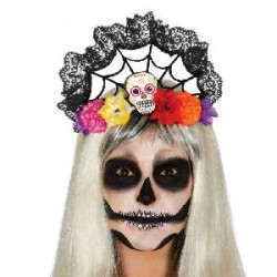 -DIADEMA CALAVERA CON FLORES CATRINA